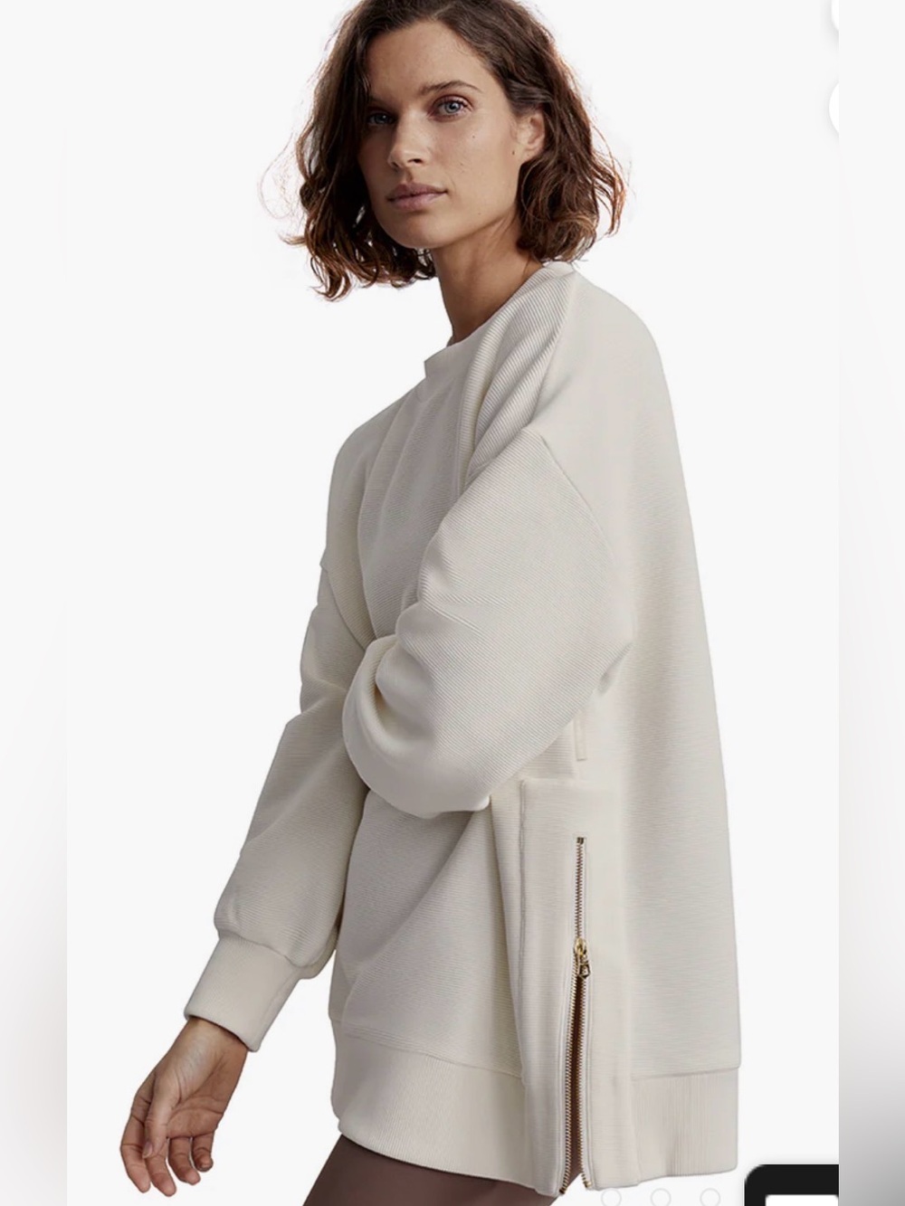 NWOT Varley Mae Oversized Zip-Side Sweatshirt cream/white size medium